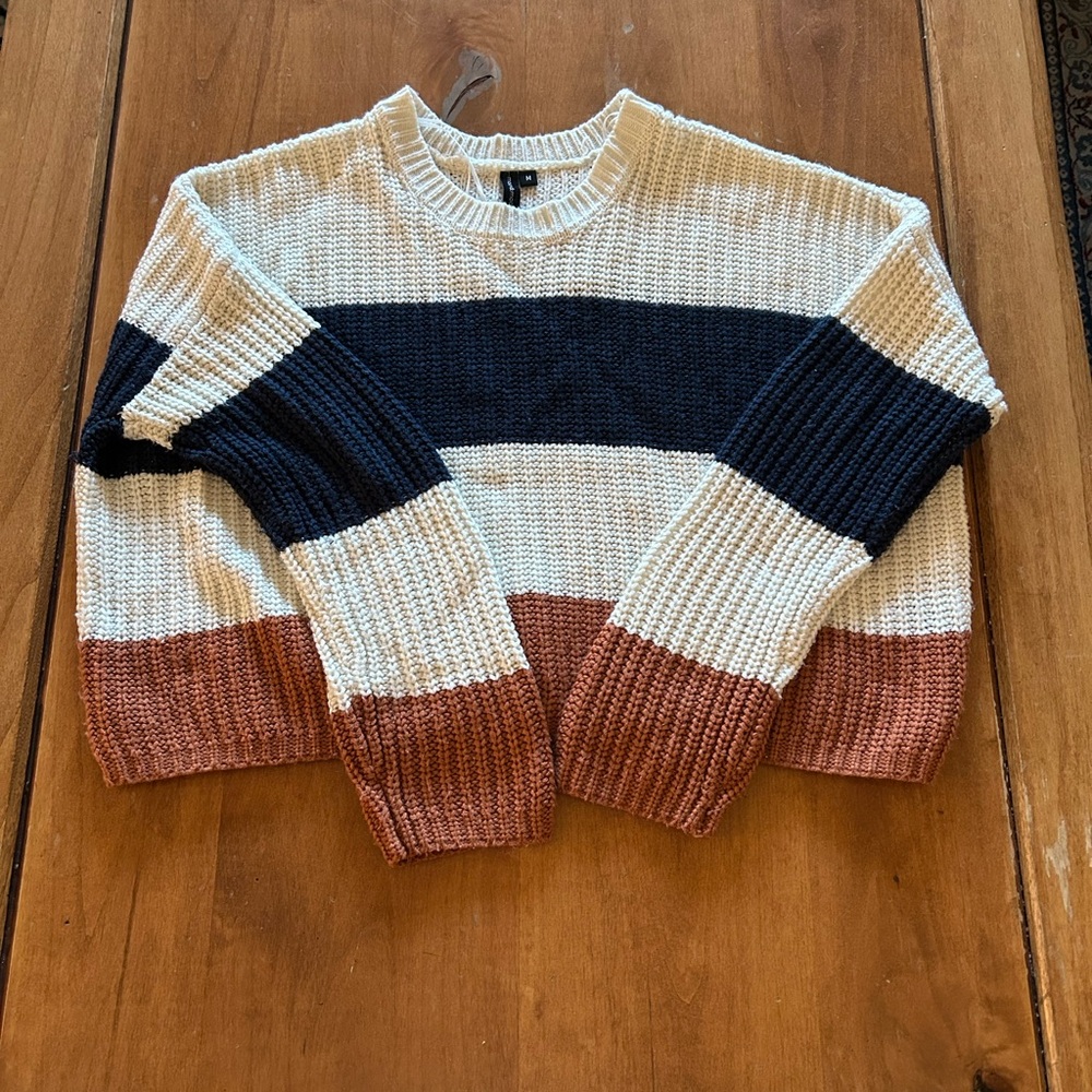 moon & madison Striped Crew Sweater in Cream, Navy & Rust